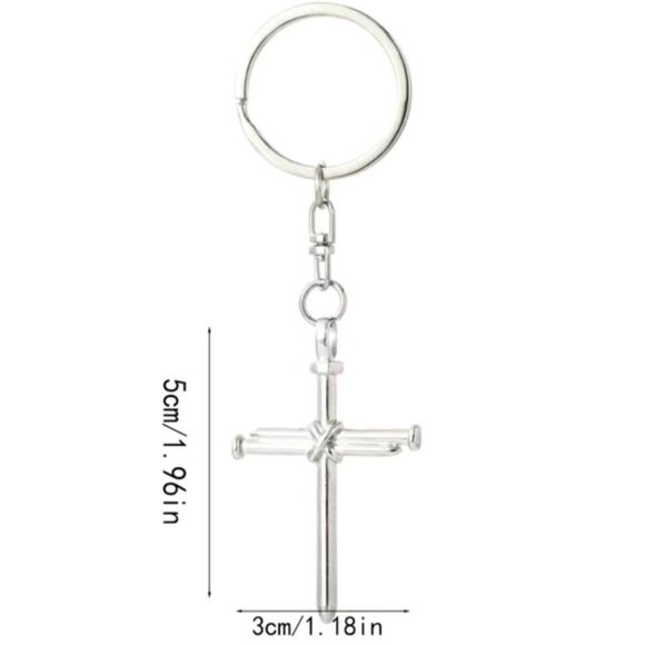 3 Nail Cross Keychain Religious Christian Key Ring Accessory Silver Unisex Gift - Picture 12 of 16